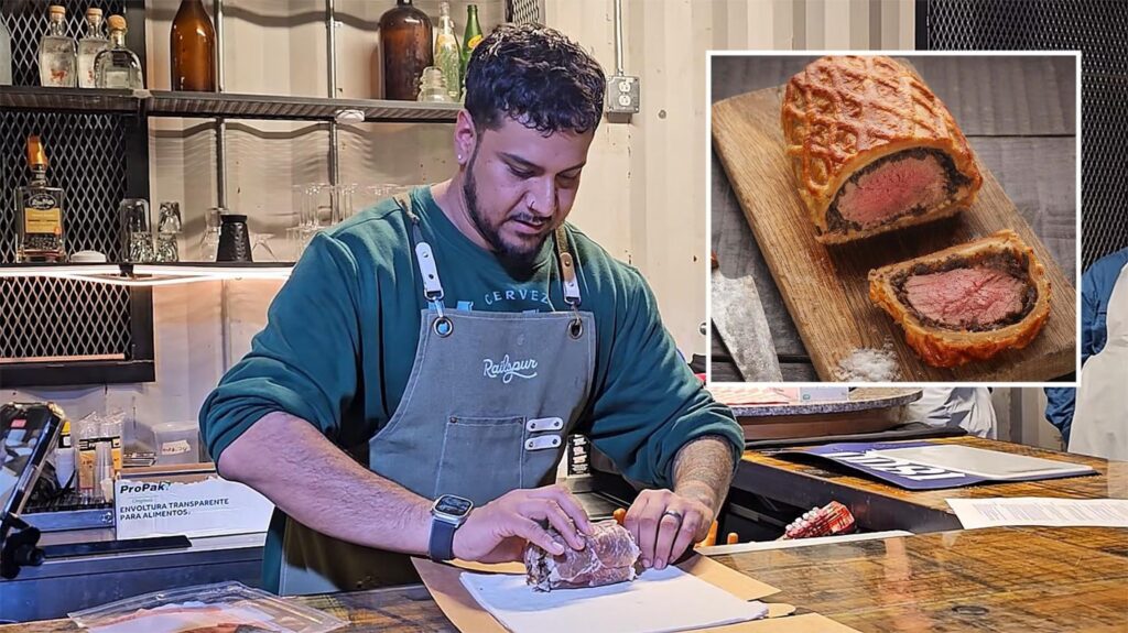 Beef-Wellington-demo-with-inset-12.22.24 Chef Juan Coronado, co-owner of Railspur, demonstrates how to prepare the classic holiday dish beef Wellington.